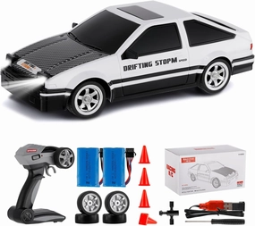 GoolRC Drift Car, 1:16 Scale 4WD RC Racing Car, 30KM/H High Speed with LED Lights, Drifting Tires and 2 Batteries for Kids and Adults (White)