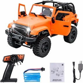 GoolRC F2 1/14 Scale 2.4GHz RC Car, 4WD 30km/h High Speed Racing Car, All Terrains Off Road RC Monster Vehicle Truck Crawler with LED Light for Kids and Adults (Orange Convertible)