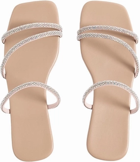 GORGLITTER Women's Rhinestone Flat Sandals Strappy Slip on Open Toe Slide Sandals