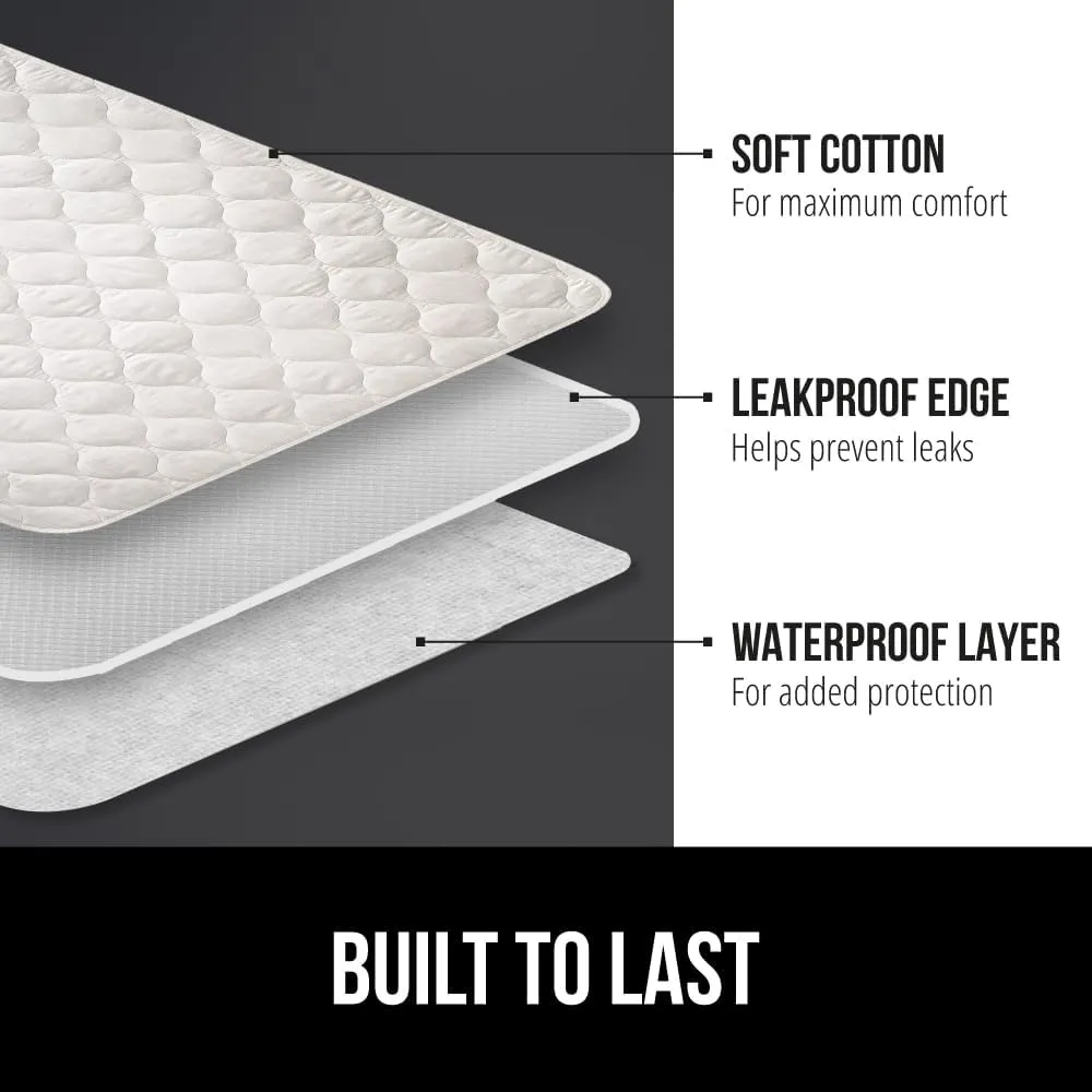 GORILLA GRIP Washable Toddler Mattress Incontinence Pads, Waterproof Bed Underpads, Absorbent Leak Proof, 34x36 19in Wings, 2 Pack Slip Resistant Pad Absorbs 8 Cups for Bedwetting Adults Kids, White