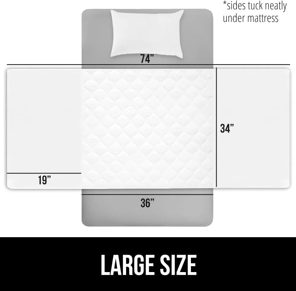 GORILLA GRIP Washable Toddler Mattress Incontinence Pads, Waterproof Bed Underpads, Absorbent Leak Proof, 34x36 19in Wings, 2 Pack Slip Resistant Pad Absorbs 8 Cups for Bedwetting Adults Kids, White
