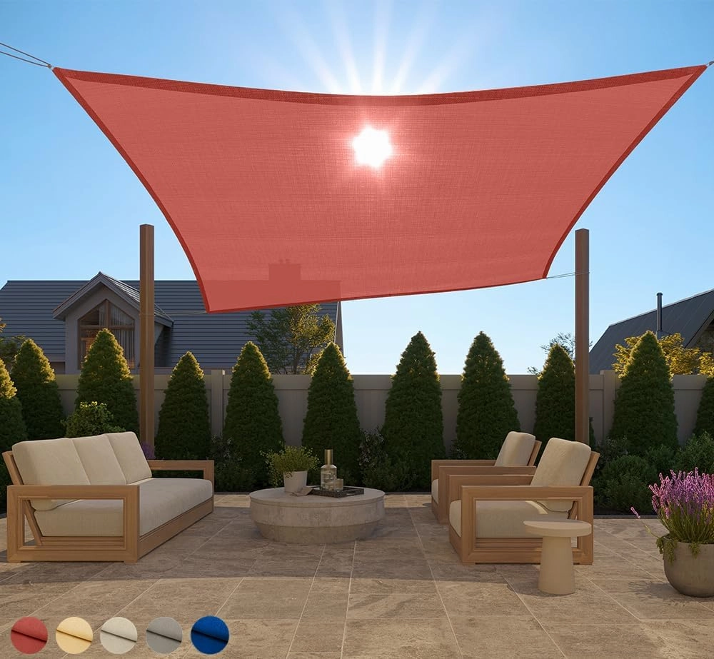 GORILLA GRIP Heavy Duty Sun Shade, UV Protection Fade Tear and Rust Resistant Rectangle Sunshade Canopy, Curved Edges Blocks Sunlight, Breathable Sail, Outdoor Patio, Lawn Garden 10x10 FT Terra