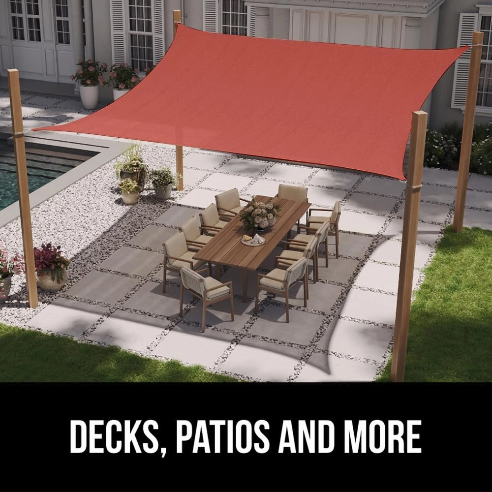 GORILLA GRIP Heavy Duty Sun Shade, UV Protection Fade Tear and Rust Resistant Rectangle Sunshade Canopy, Curved Edges Blocks Sunlight, Breathable Sail, Outdoor Patio, Lawn Garden 10x10 FT Terra