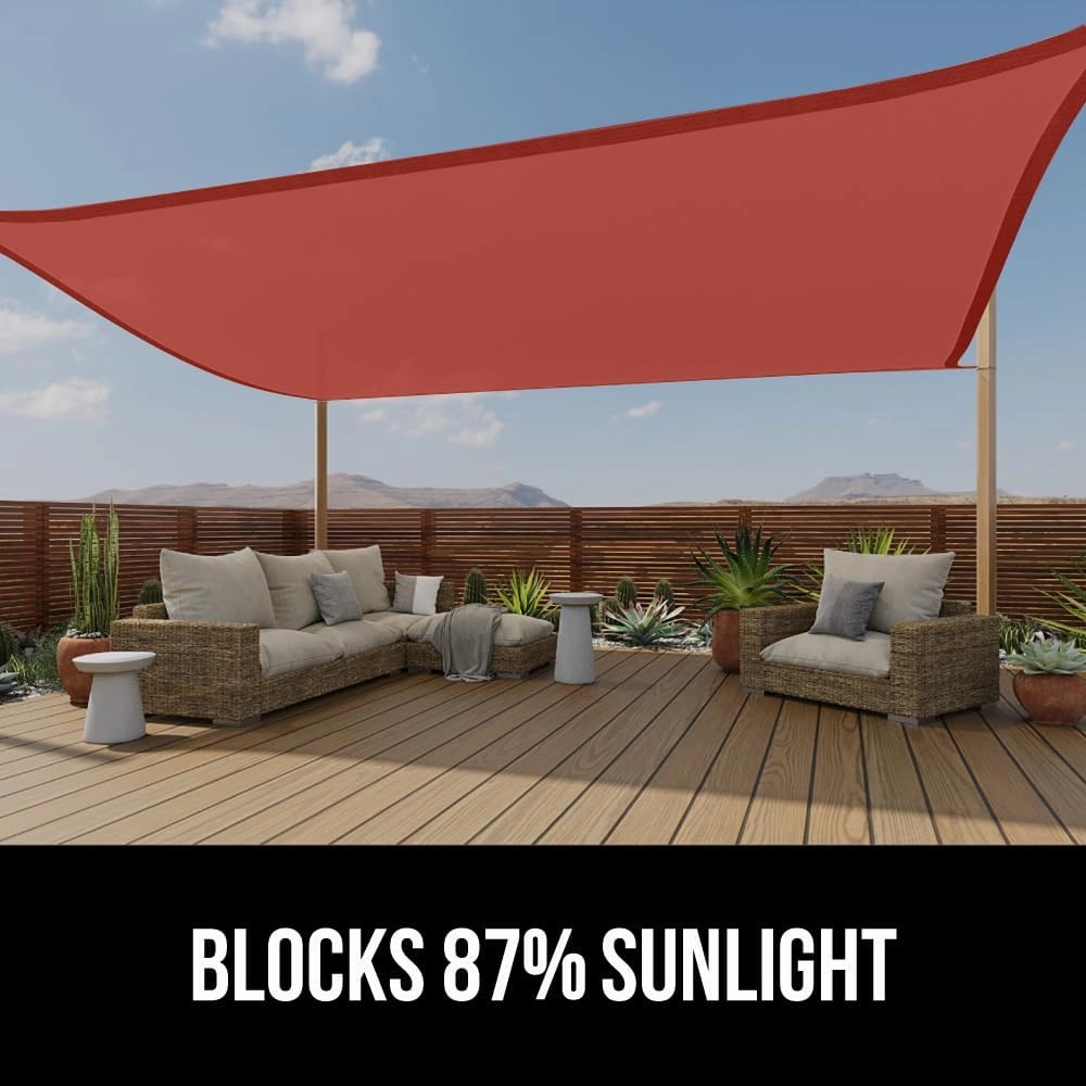 GORILLA GRIP Heavy Duty Sun Shade, UV Protection Fade Tear and Rust Resistant Rectangle Sunshade Canopy, Curved Edges Blocks Sunlight, Breathable Sail, Outdoor Patio, Lawn Garden 10x10 FT Terra