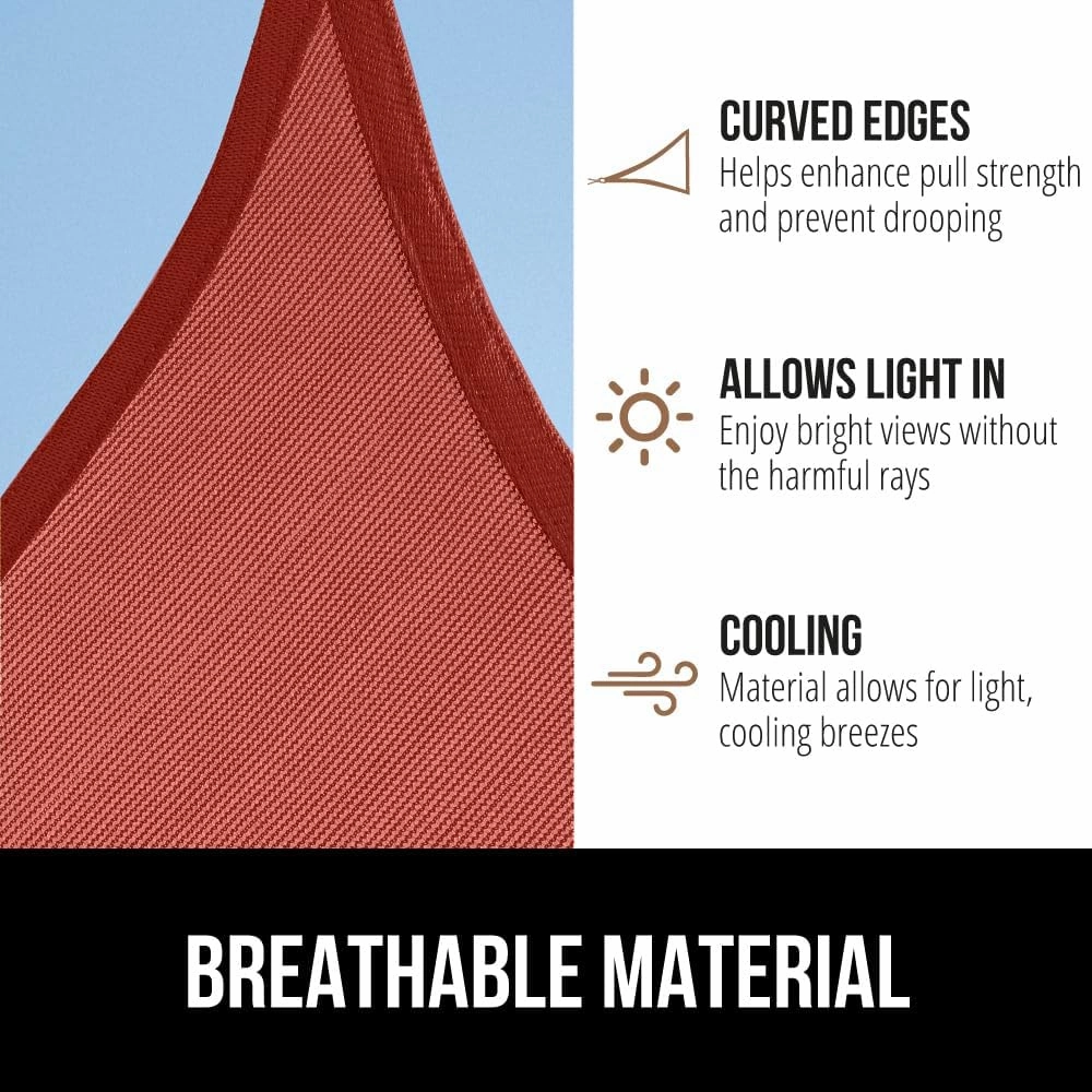 GORILLA GRIP Heavy Duty Sun Shade, UV Protection Fade Tear and Rust Resistant Rectangle Sunshade Canopy, Curved Edges Blocks Sunlight, Breathable Sail, Outdoor Patio, Lawn Garden 10x10 FT Terra