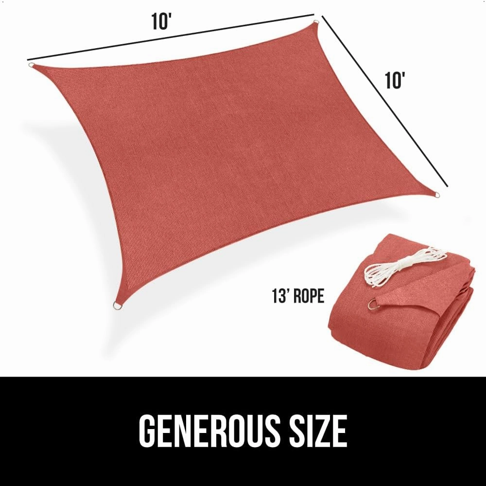 GORILLA GRIP Heavy Duty Sun Shade, UV Protection Fade Tear and Rust Resistant Rectangle Sunshade Canopy, Curved Edges Blocks Sunlight, Breathable Sail, Outdoor Patio, Lawn Garden 10x10 FT Terra