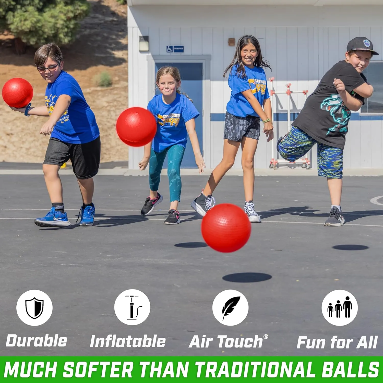GoSports Inflatable Dodgeballs - Choose 5 Inch or 7 Inch No Sting Balls - Set of 6 Includes Ball Pump & Mesh Bag