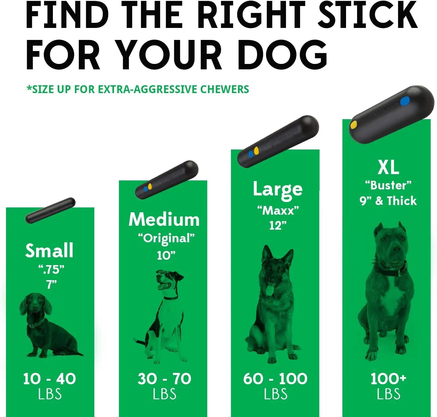 Goughnuts Toys for Aggressive Chewers | Heavy Duty Virtually Indestructible Dog Toy Stick for Medium Breeds Such as Pit Bulls | Black