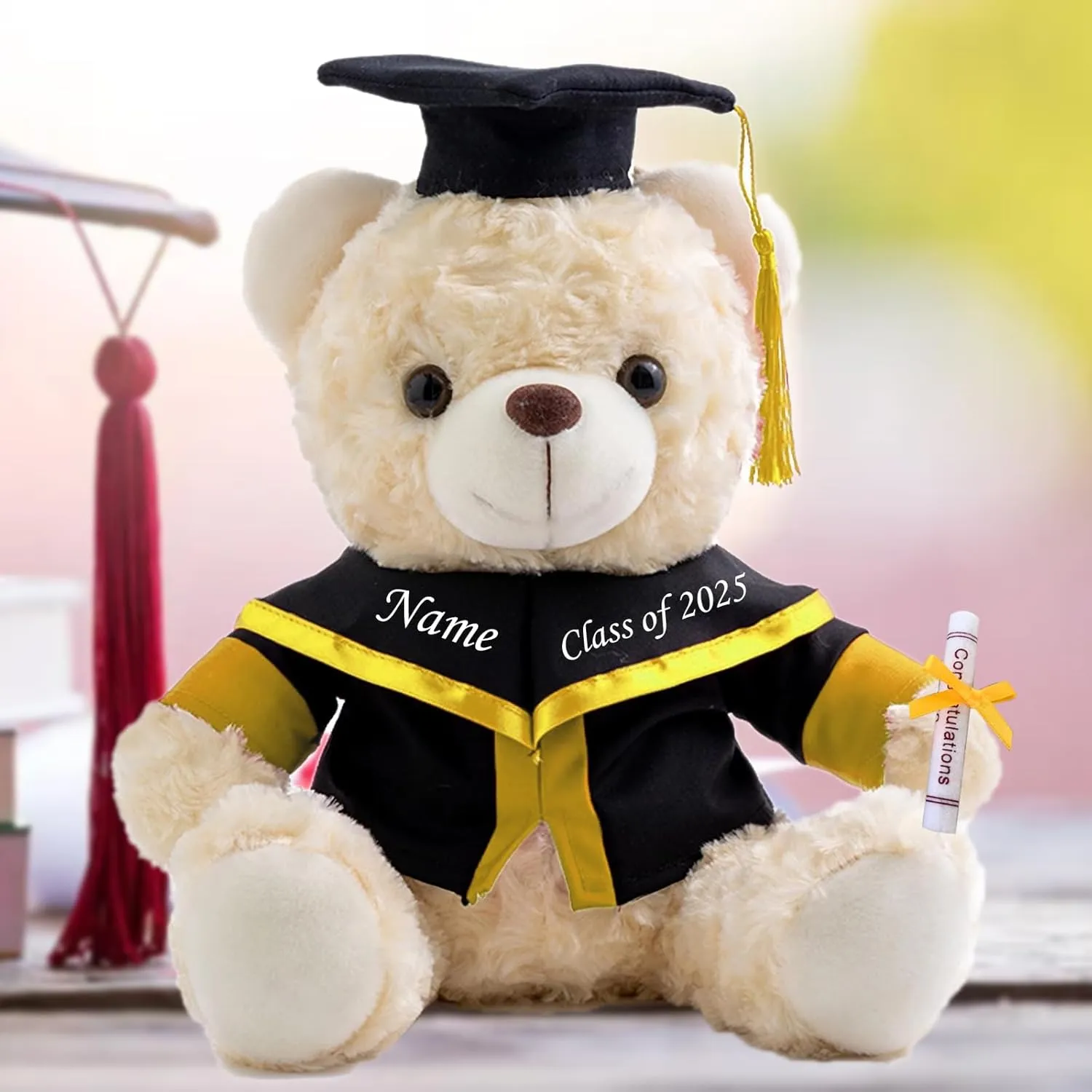 Graduation Gifts for Her Personalized Bear with Text, White Teddy Bear Stuffed Animal Personalized Gifts as Graduation Gifts for Him 2025 High School/College/Masters Graduation Gifts (10IN-Text)
