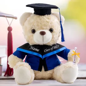 Graduation Gifts for Her Personalized Bear with Text, White Teddy Bear Stuffed Animal Personalized Gifts as Graduation Gifts for Him 2025 High School/College/Masters Graduation Gifts (10IN-Text)