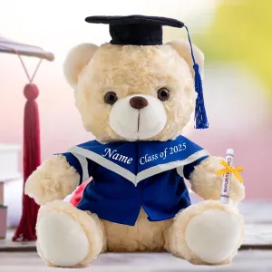 Graduation Gifts for Her Personalized Bear with Text, White Teddy Bear Stuffed Animal Personalized Gifts as Graduation Gifts for Him 2025 High School/College/Masters Graduation Gifts (10IN-Text)