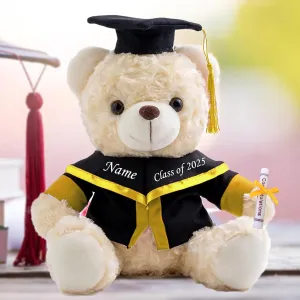 Graduation Gifts for Her Personalized Bear with Text, White Teddy Bear Stuffed Animal Personalized Gifts as Graduation Gifts for Him 2025 High School/College/Masters Graduation Gifts (10IN-Text)