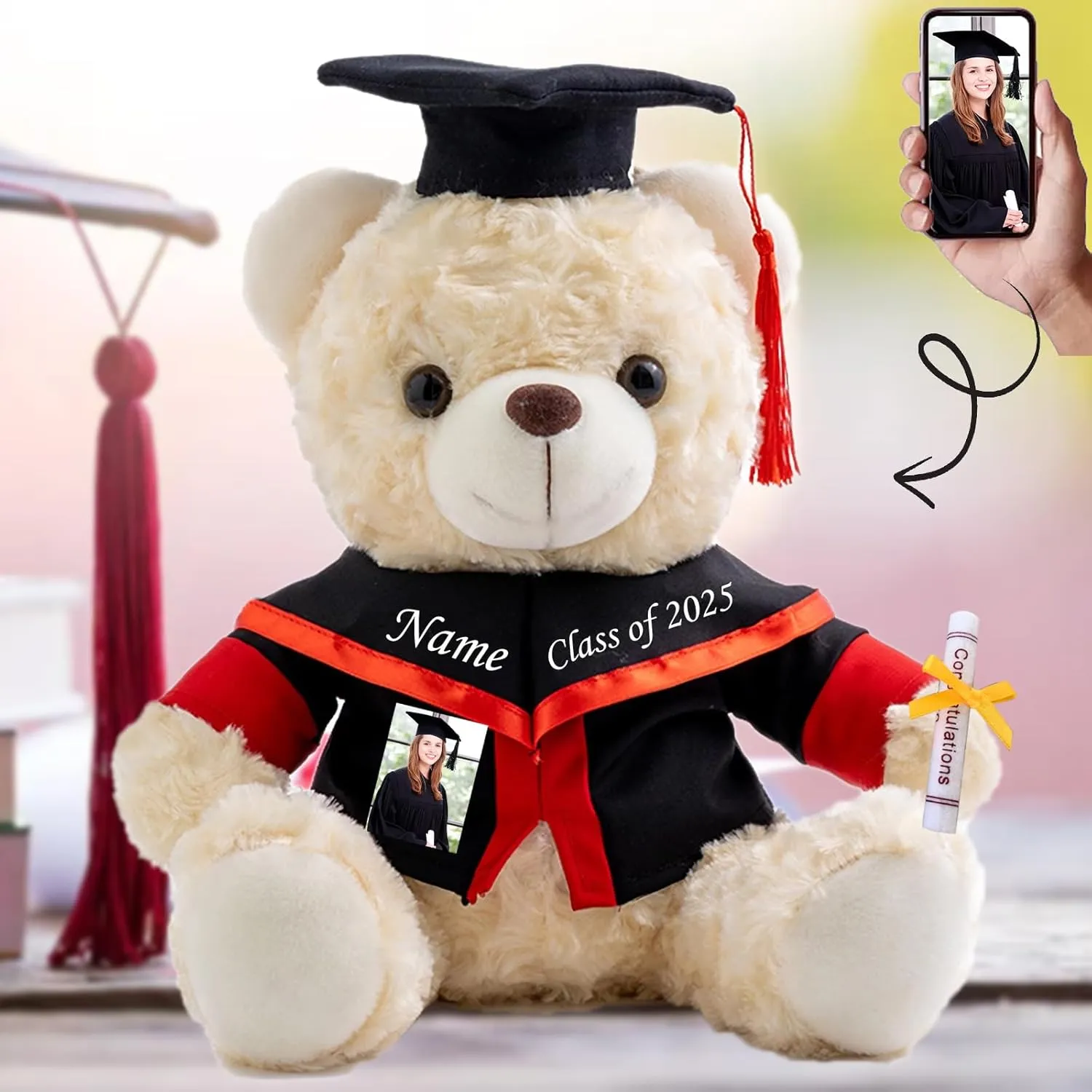Graduation Gifts for Her Personalized Teddy Bear with Photo  Text, White Bear Personalized Gifts as Graduation Gifts for Him 2025 High School/College/Masters Graduation Gifts (10IN-Text Photo)