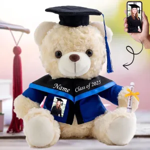 Graduation Gifts for Her Personalized Teddy Bear with Photo  Text, White Bear Personalized Gifts as Graduation Gifts for Him 2025 High School/College/Masters Graduation Gifts (10IN-Text Photo)