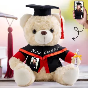 Graduation Gifts for Her Personalized Teddy Bear with Photo  Text, White Bear Personalized Gifts as Graduation Gifts for Him 2025 High School/College/Masters Graduation Gifts (10IN-Text Photo)