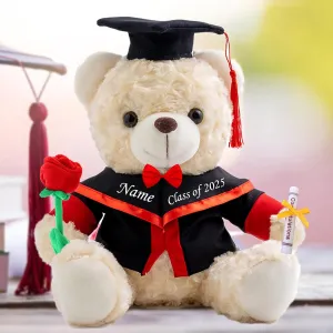 Graduation Gifts for Her Personalized Teddy Bear with Text, White Bear Stuffed Personalized Gifts as Cool Graduation Gifts for Him 2025 High School/College/Masters Graduation Gifts (10IN-Text)