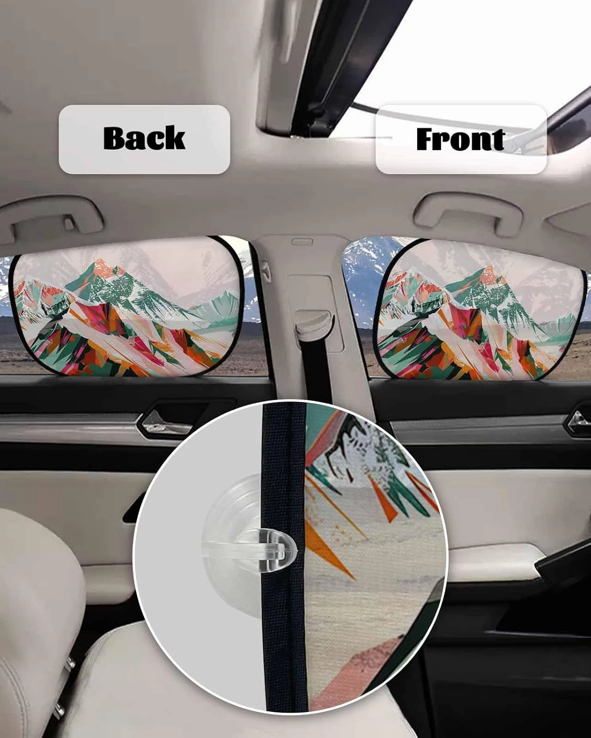 Green Orange Car Side Window Sun Shade,Sun Blocker and UV Rays Protection Car Window Sunshade,4 Pack Privacy Cling Mesh Car Window Screens Cover 20"x12" Abstract Mountains Range Modern Painted Art