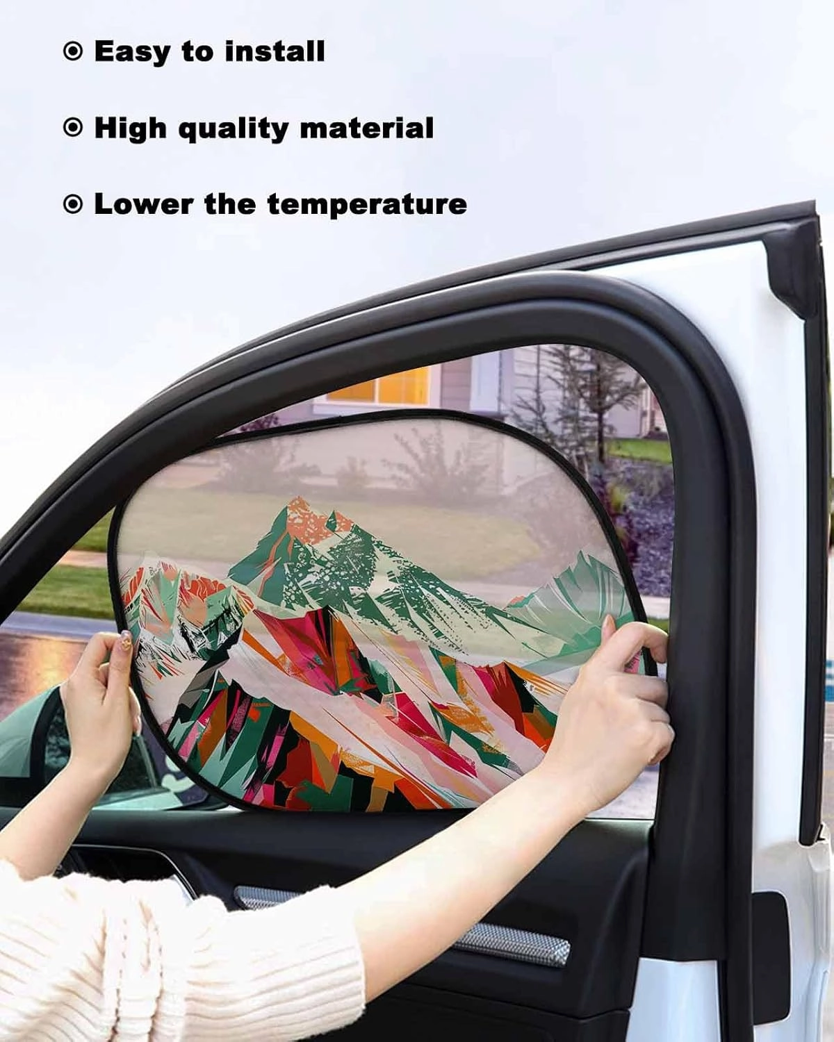 Green Orange Car Side Window Sun Shade,Sun Blocker and UV Rays Protection Car Window Sunshade,4 Pack Privacy Cling Mesh Car Window Screens Cover 20"x12" Abstract Mountains Range Modern Painted Art
