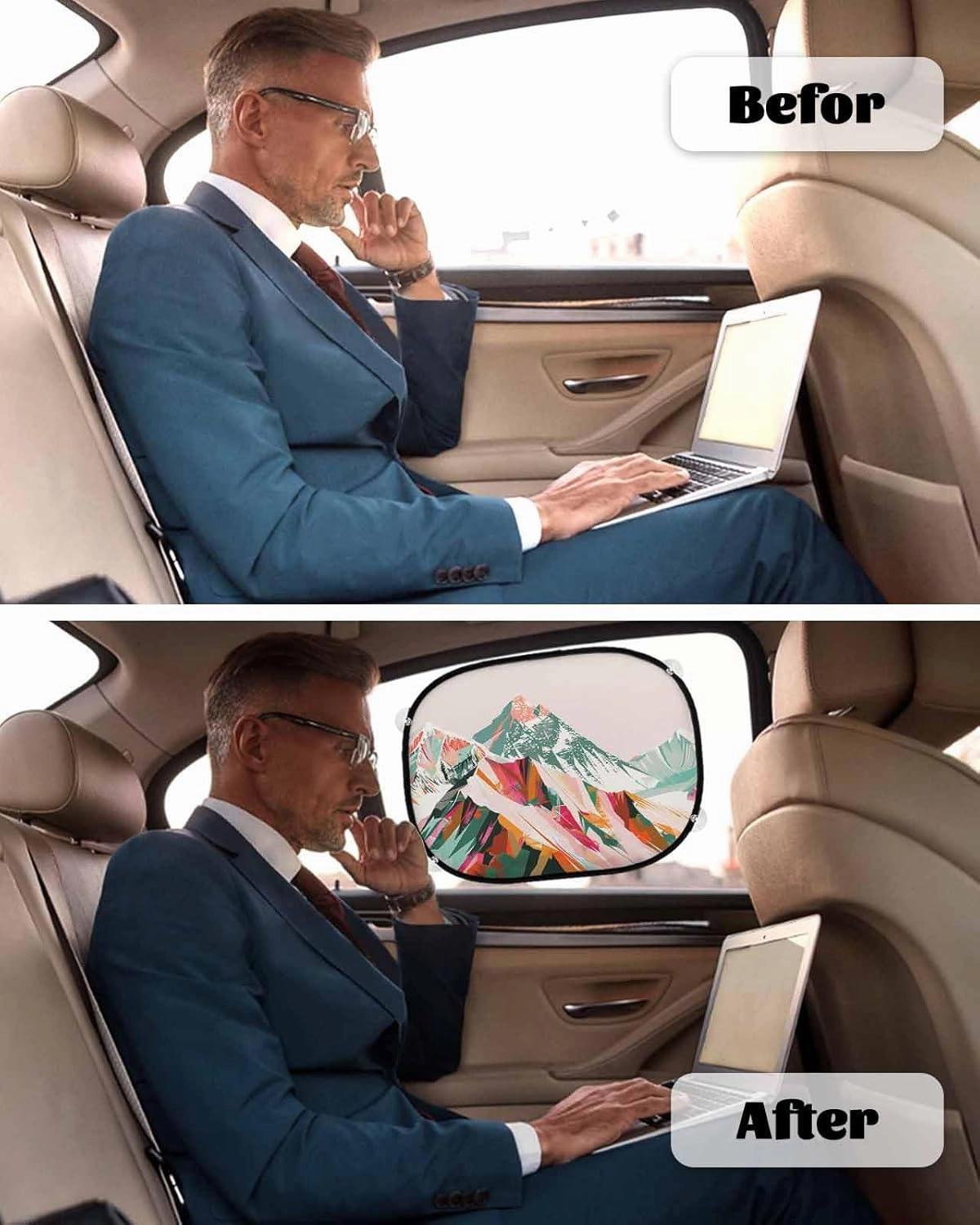 Green Orange Car Side Window Sun Shade,Sun Blocker and UV Rays Protection Car Window Sunshade,4 Pack Privacy Cling Mesh Car Window Screens Cover 20"x12" Abstract Mountains Range Modern Painted Art