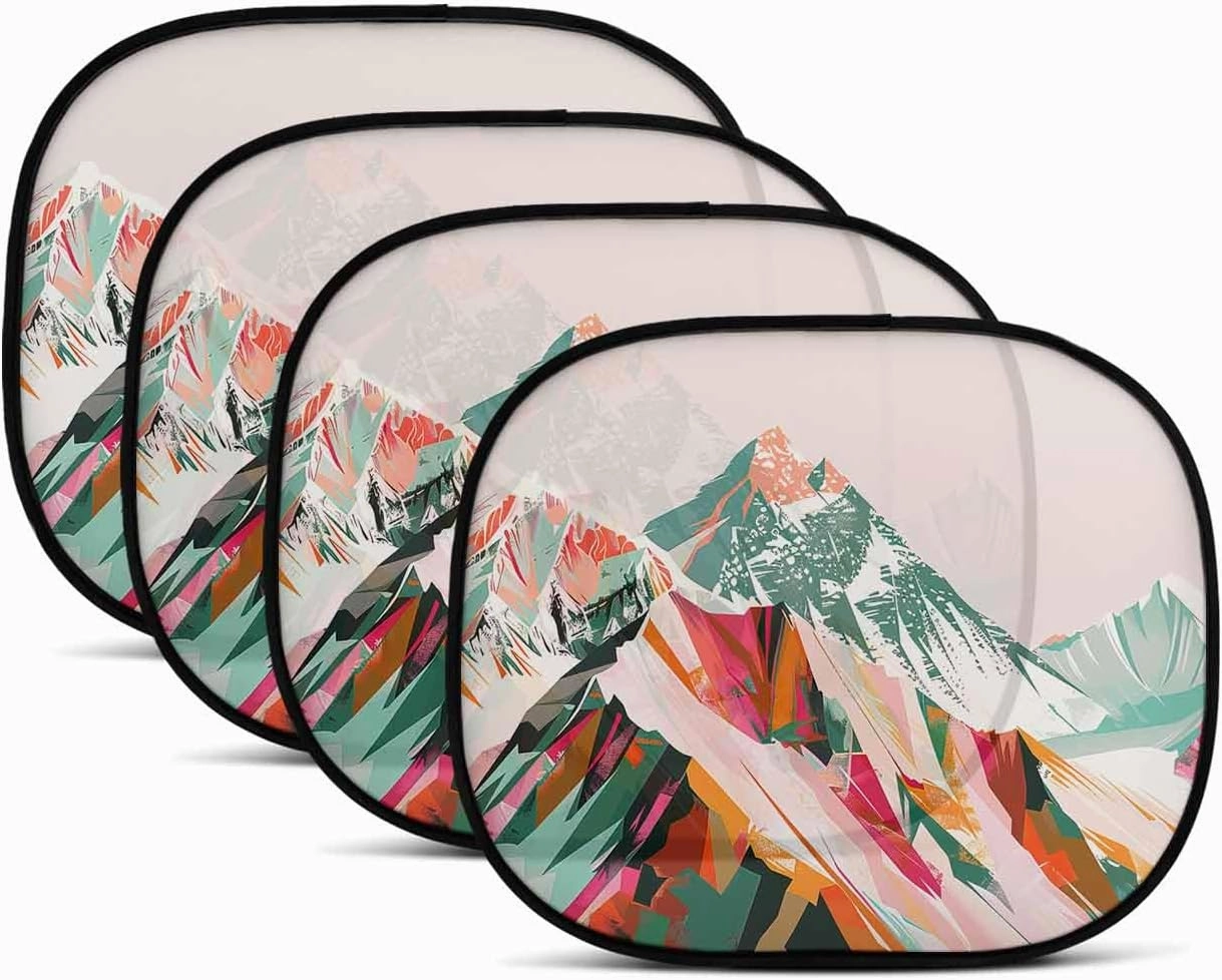 Green Orange Car Side Window Sun Shade,Sun Blocker and UV Rays Protection Car Window Sunshade,4 Pack Privacy Cling Mesh Car Window Screens Cover 20"x12" Abstract Mountains Range Modern Painted Art