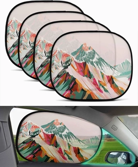 Green Orange Car Side Window Sun Shade,Sun Blocker and UV Rays Protection Car Window Sunshade,4 Pack Privacy Cling Mesh Car Window Screens Cover 20"x12" Abstract Mountains Range Modern Painted Art