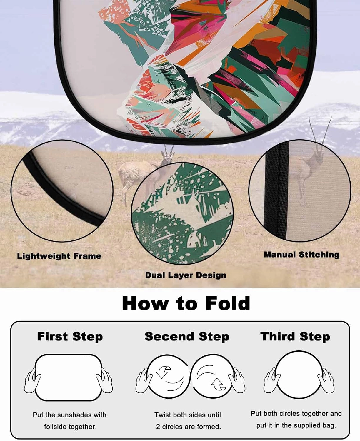 Green Orange Car Side Window Sun Shade,Sun Blocker and UV Rays Protection Car Window Sunshade,4 Pack Privacy Cling Mesh Car Window Screens Cover 20"x12" Abstract Mountains Range Modern Painted Art