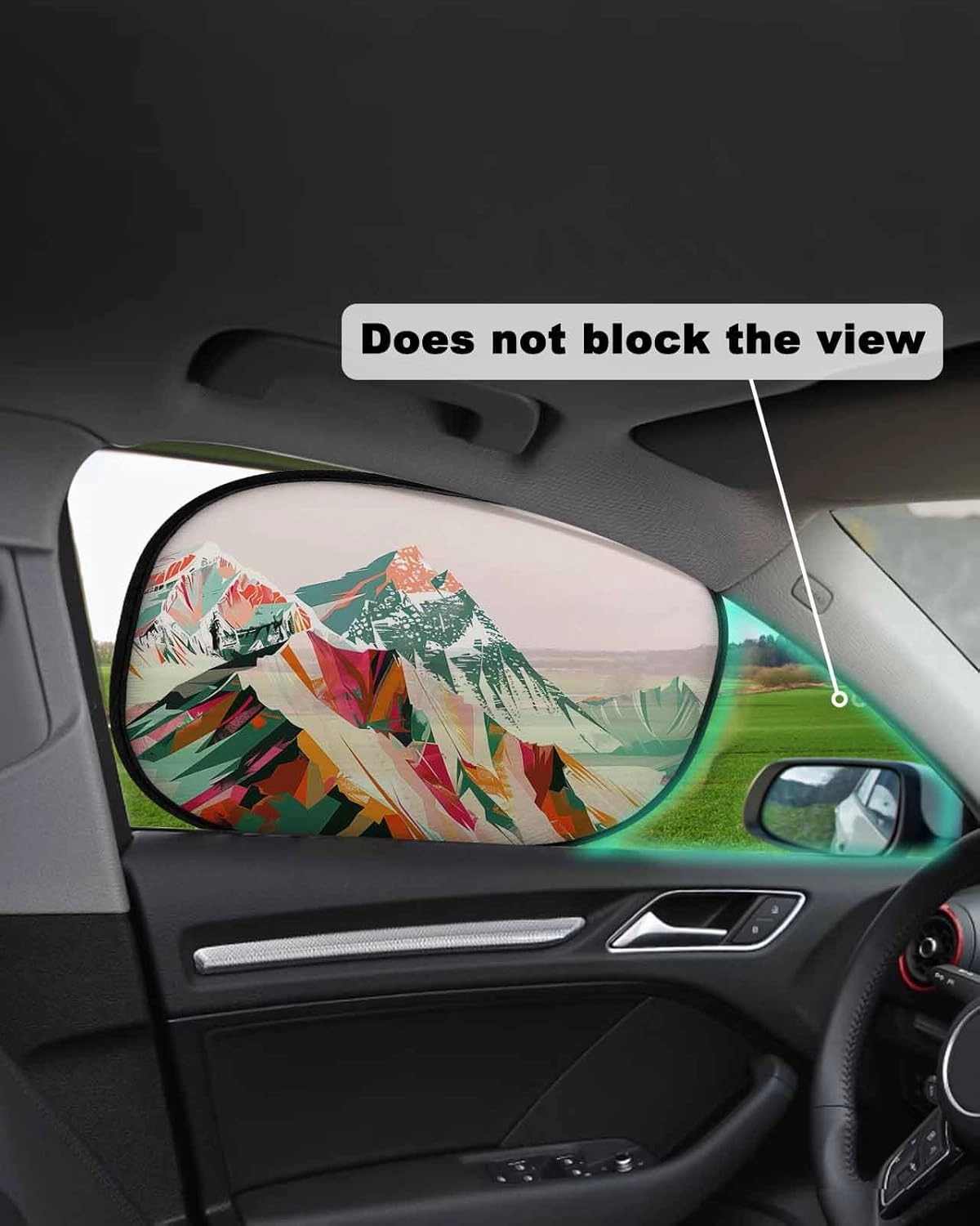 Green Orange Car Side Window Sun Shade,Sun Blocker and UV Rays Protection Car Window Sunshade,4 Pack Privacy Cling Mesh Car Window Screens Cover 20"x12" Abstract Mountains Range Modern Painted Art