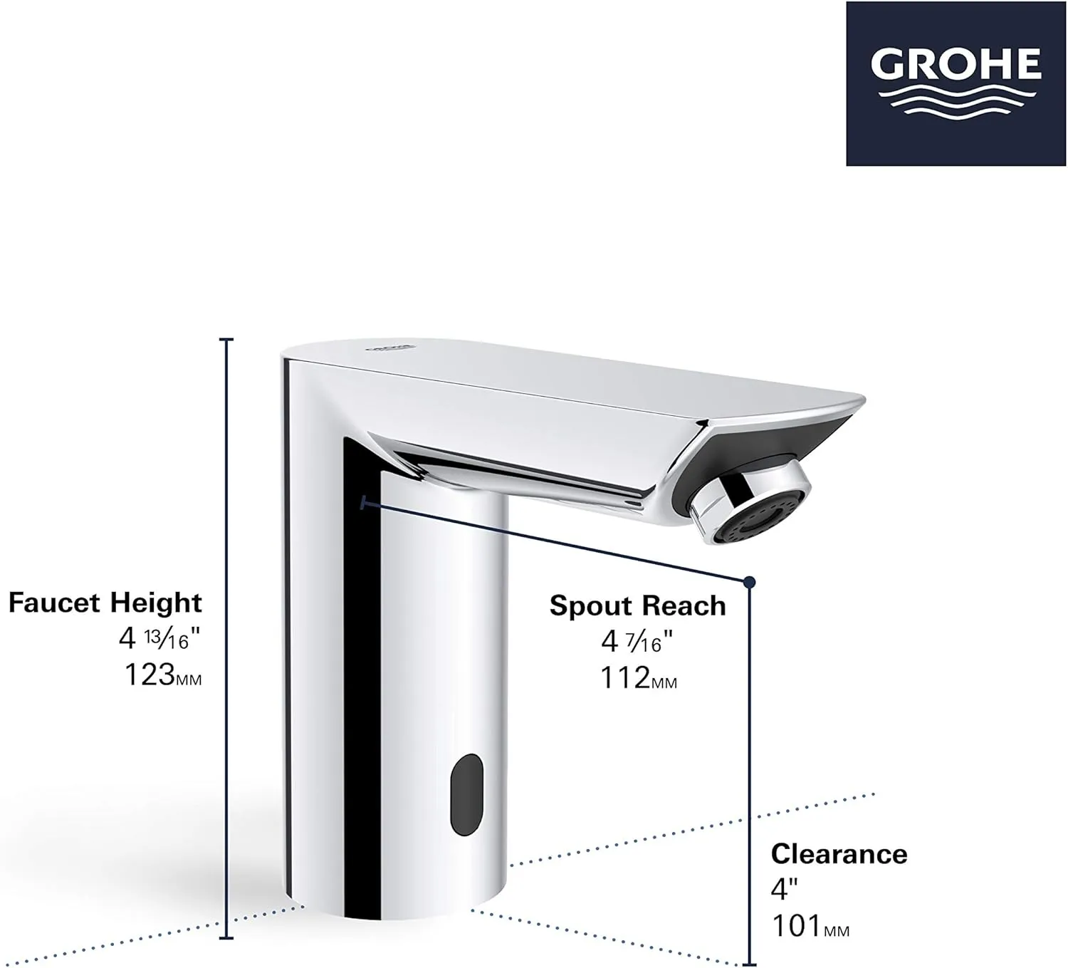 GROHE 36468000 Bau Cosmopolitan E Touchless Electronic Faucet Less Mixing, Battery-Powered, DC, Starlight Chrome