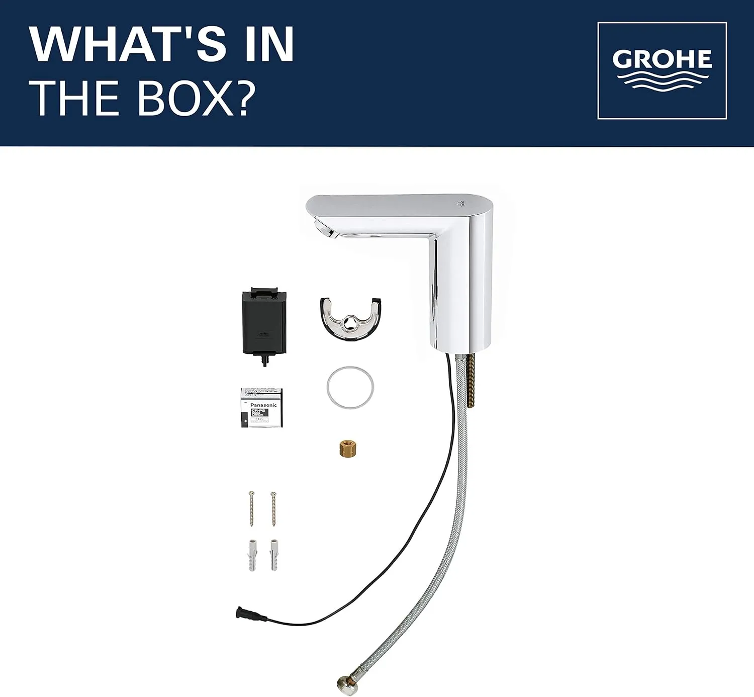 GROHE 36468000 Bau Cosmopolitan E Touchless Electronic Faucet Less Mixing, Battery-Powered, DC, Starlight Chrome