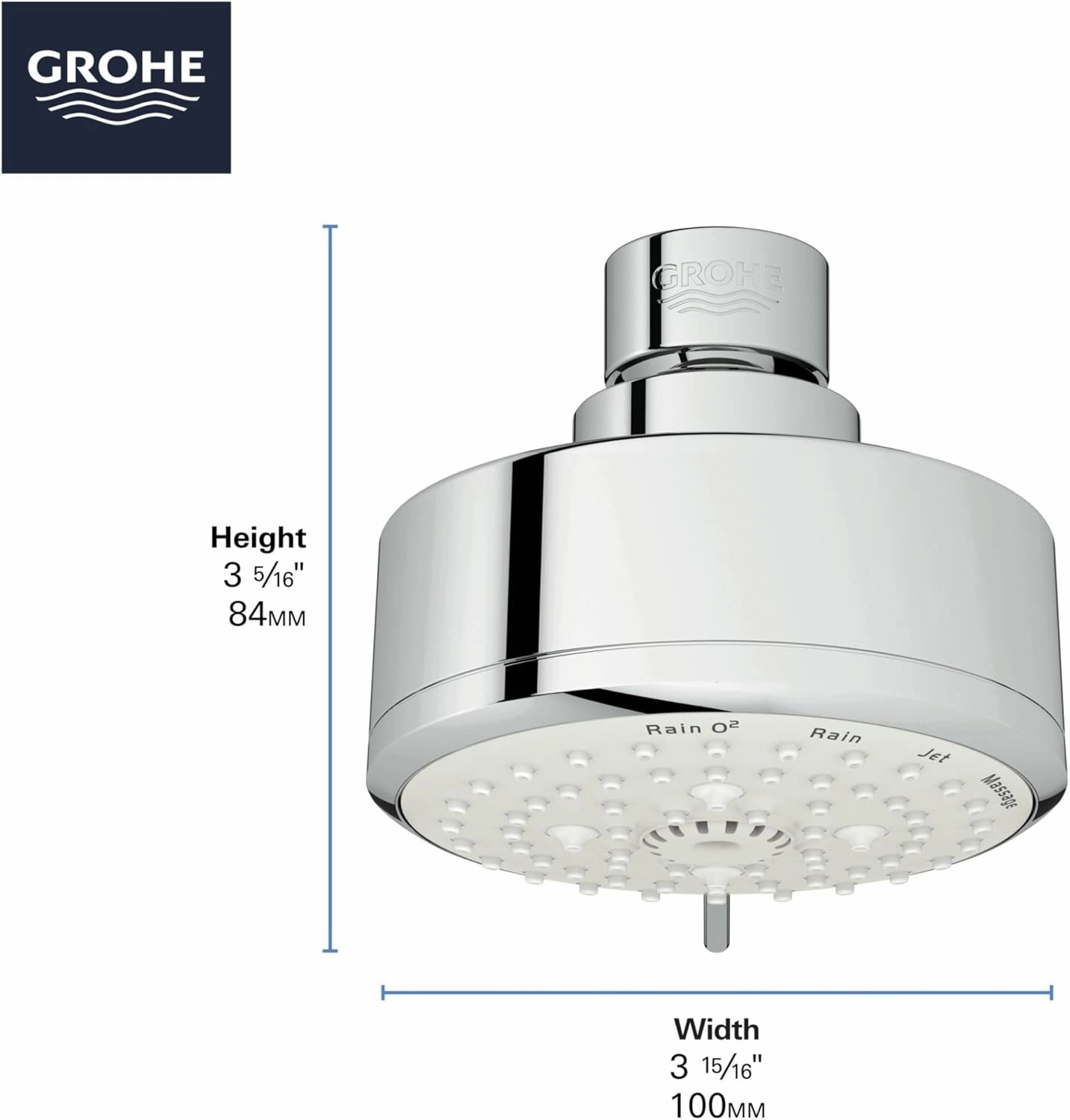 Grohe Tempesta Cosmopolitan 100 4 Spray Functions Shower Head, Starlight Chrome