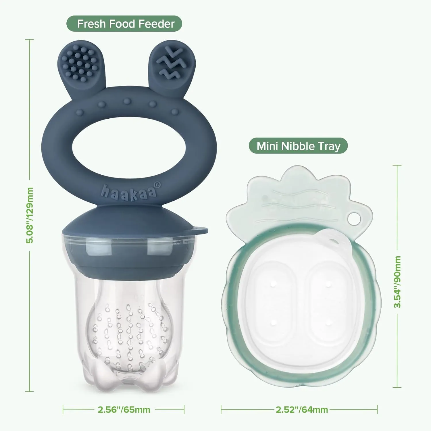 Haakaa Baby Fruit Food Feeder & Mini Freezer Nibble Tray Combo, Breastmilk Popsicle Molds for Baby Cooling Relief, BPA Free Silicone Feeder for Safe Infant Self Feeding, 4 Month  (Steel Blue)