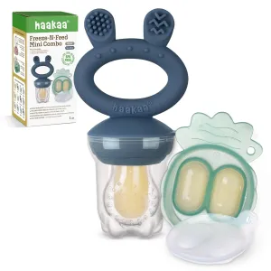 Haakaa Baby Fruit Food Feeder & Mini Freezer Nibble Tray Combo, Breastmilk Popsicle Molds for Baby Cooling Relief, BPA Free Silicone Feeder for Safe Infant Self Feeding, 4 Month  (Steel Blue)