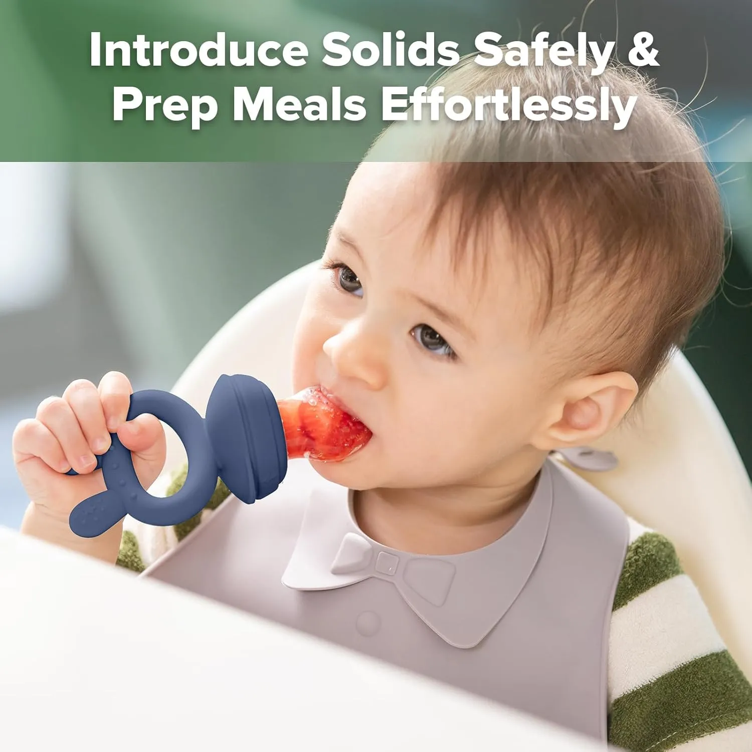 Haakaa Baby Fruit Food Feeder & Mini Freezer Nibble Tray Combo, Breastmilk Popsicle Molds for Baby Cooling Relief, BPA Free Silicone Feeder for Safe Infant Self Feeding, 4 Month  (Steel Blue)