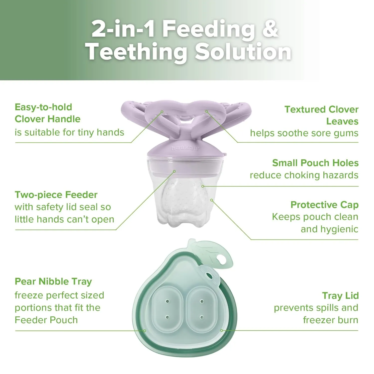 Haakaa Clover Baby Fruit Feeder Teether & Mini Freezer Nibble Tray – BPA-Free Silicone Breastmilk Popsicle Mold for Baby Teething Relief & Self-Feeding, 4M  (Lavender)