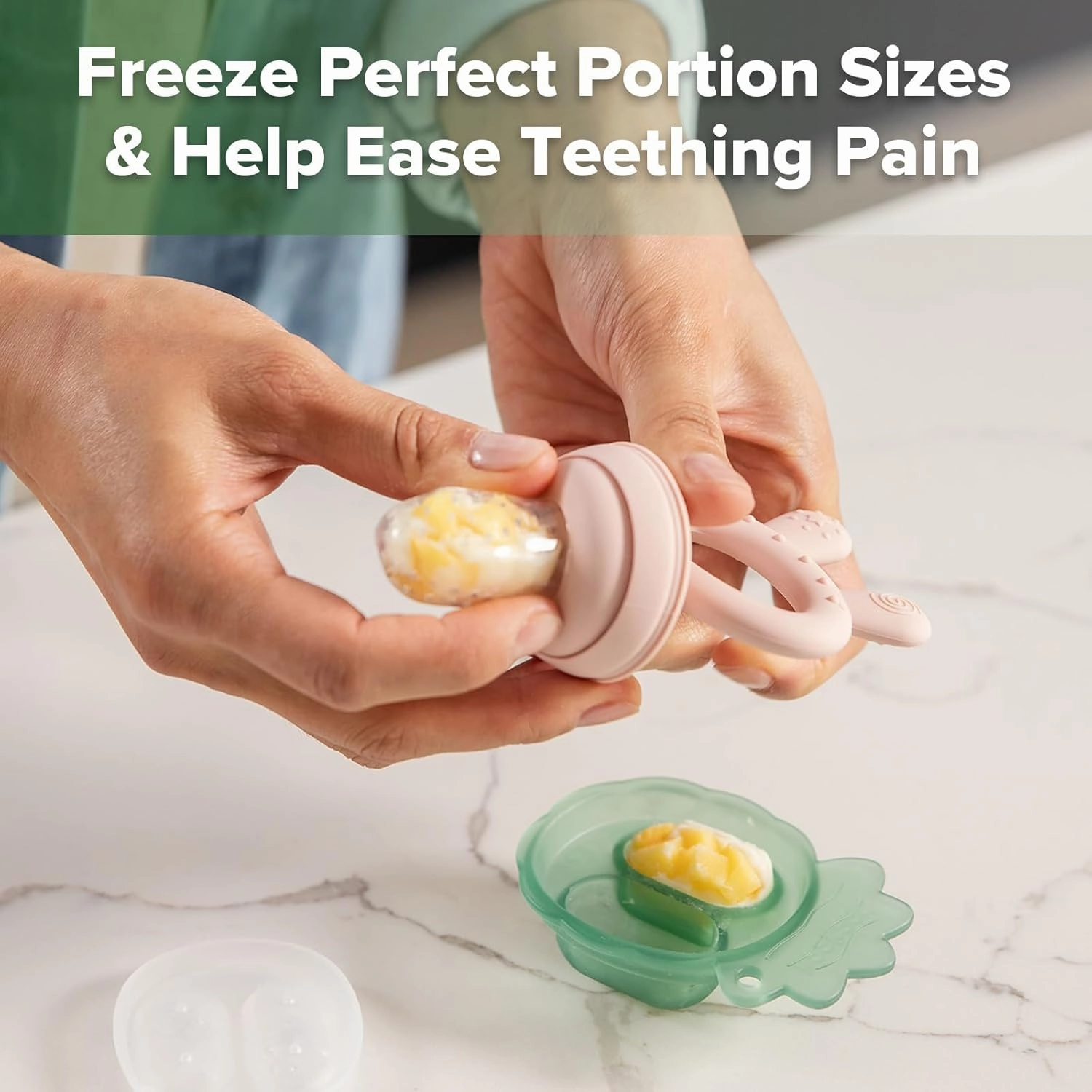 Haakaa Baby Fruit Food Feeder & Mini Freezer Nibble Tray Combo, Breastmilk Popsicle Molds for Baby Cooling Relief, BPA Free Silicone Feeder for Safe Infant Self Feeding, 4 Month  (Blush)