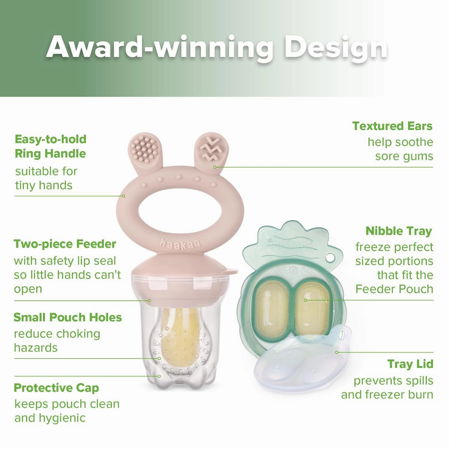 Haakaa Baby Fruit Food Feeder & Mini Freezer Nibble Tray Combo, Breastmilk Popsicle Molds for Baby Cooling Relief, BPA Free Silicone Feeder for Safe Infant Self Feeding, 4 Month  (Blush)
