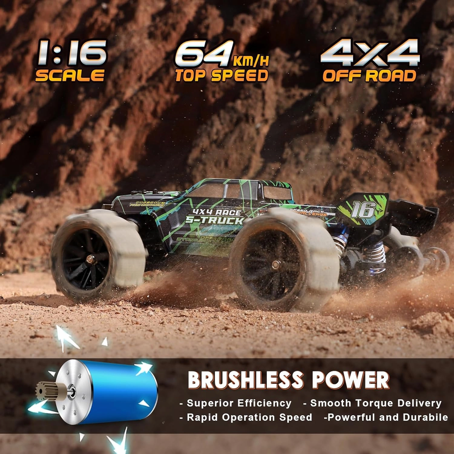 HAIBOXING 16890SA 1/16 Scale 4WD Brushless RC Truck Max 40 MPH Fast RC Cars, All Terrains RC Car with Independent ESC 4X4 Off-Road Semi-Truck for Boys and Adults, 3S Battery Applicable (not Included)