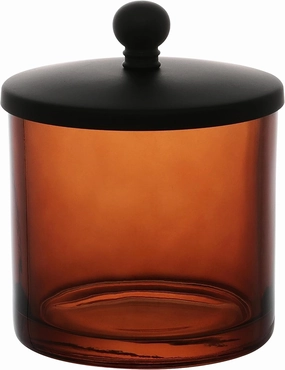 Halston Heritage Amber Glass Qtip Jar, Cotton Ball Storage for Bathroom, Vanity, Heavy Weight Glass, Metal Rustproof Lid, Round Cotton Swab Organizer, Bathroom Accessories for Home (G7704)