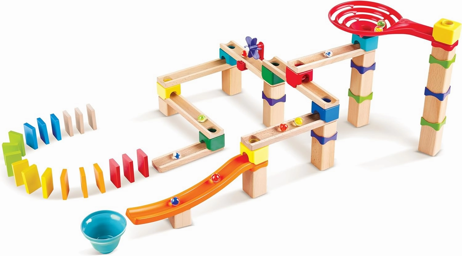 Hape Marble Run Race Track | Wooden DIY Marble Run Set with Dominoes, STEAM Educational Learning Toy, 81 Pieces, for Kids 3 Years 