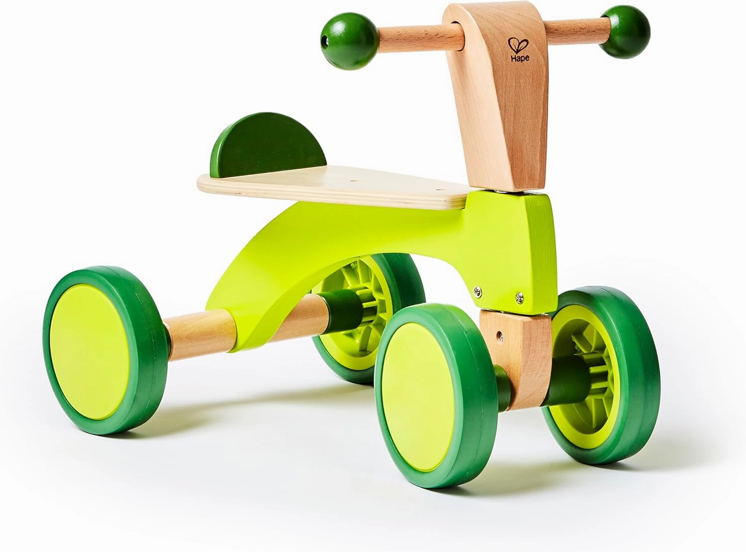 Hape Scoot Around Ride On Wood Bike | Award Winning Four Wheeled Wooden Push Balance Bike Toy for Toddlers with Rubberized Wheels, Bright Green