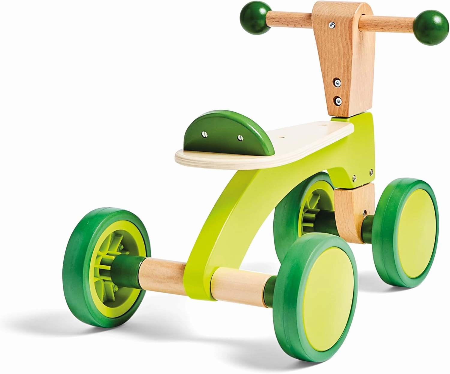 Hape Scoot Around Ride On Wood Bike | Award Winning Four Wheeled Wooden Push Balance Bike Toy for Toddlers with Rubberized Wheels, Bright Green