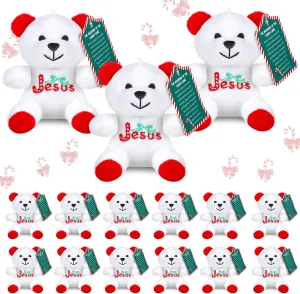 Haull 18 Pcs Christmas Jesus Bear Plush Bears with Candy Cards Meaning of The Candy Cane Stuffed Bears 4" Mini Christmas Stuffed Bear Bulk Soft Religious Plush Animal Toy Gift for Christmas Favors