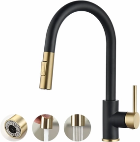 Havin Gold and Black Kitchen Faucet with Pull Down Sprayer, High Arc Stainless Steel Material, with cUPC Ceramic Cartridge,Without Deck Plate,Fit for 1 Hole Kitchen Sink or Laundry Sink