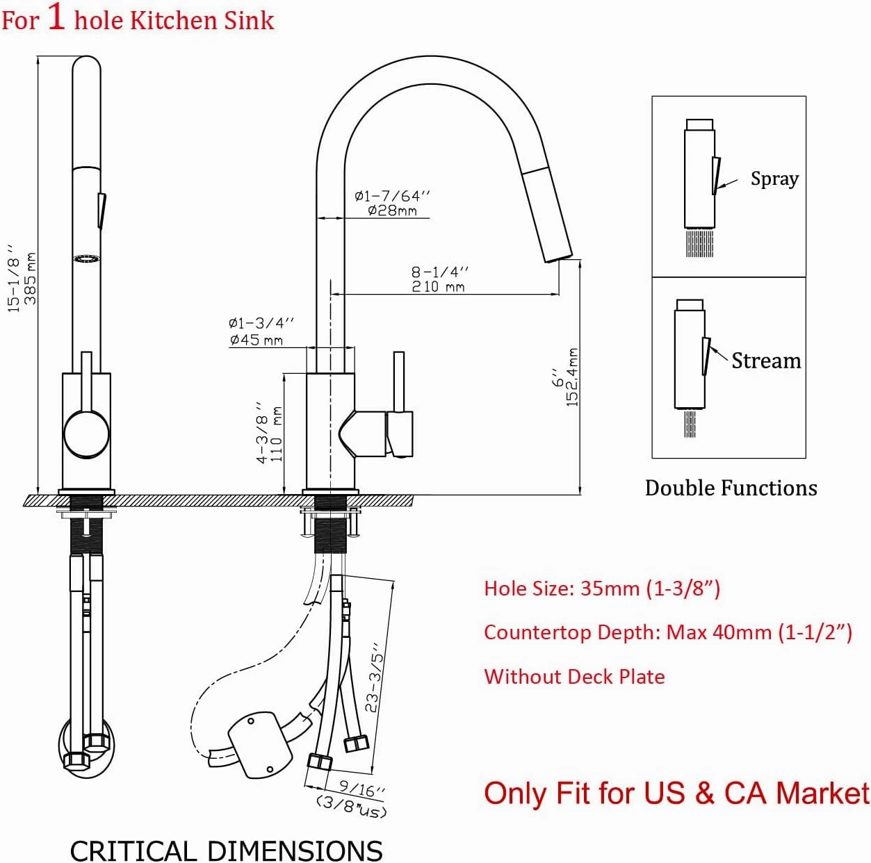 Havin Gold and Black Kitchen Faucet with Pull Down Sprayer, High Arc Stainless Steel Material, with cUPC Ceramic Cartridge,Without Deck Plate,Fit for 1 Hole Kitchen Sink or Laundry Sink
