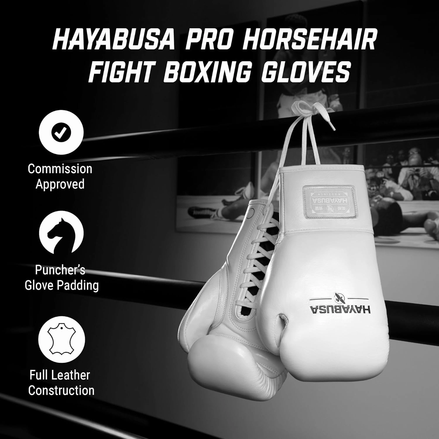 Hayabusa Pro Horsehair Fight Boxing Gloves for Men & Women - Layered Horsehair and Foam Knuckle Padding, Top-Grain Cowhide Leather, Lace-Up Closure, Ergonomic Design, for Amateurs & Pros