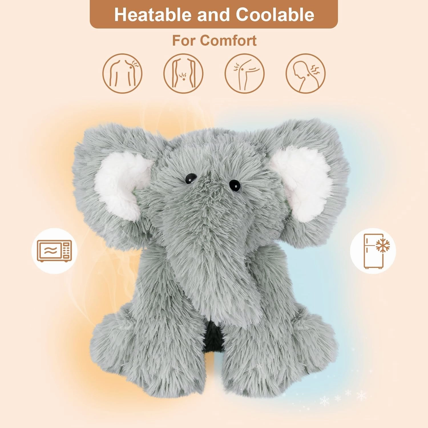 Heatable & Coolable Elephant Stuffed Animal, Microwavable Heating Pad, Stress & Discomfort Relief, Plushie Companion, Lavender Scented Toy, Gift
