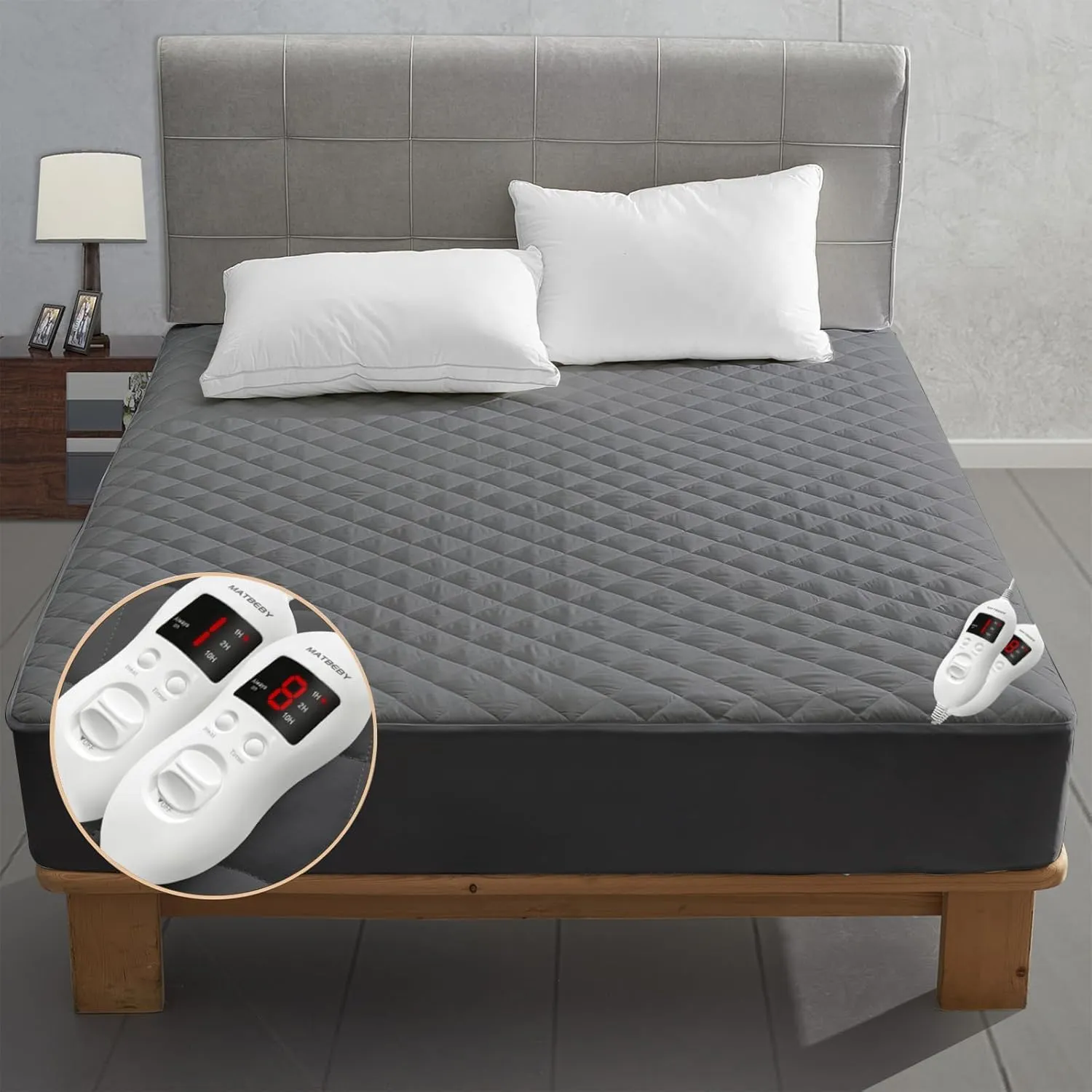 Heated Mattress Pad King Size, Electric Mattress Pad Cover w/Dual Control 8 Heating Settings, Bed Warmer w/ 4 Auto Shut Off Settings, UL Certified, Deep Pocket, Machine Washable, Dark Grey