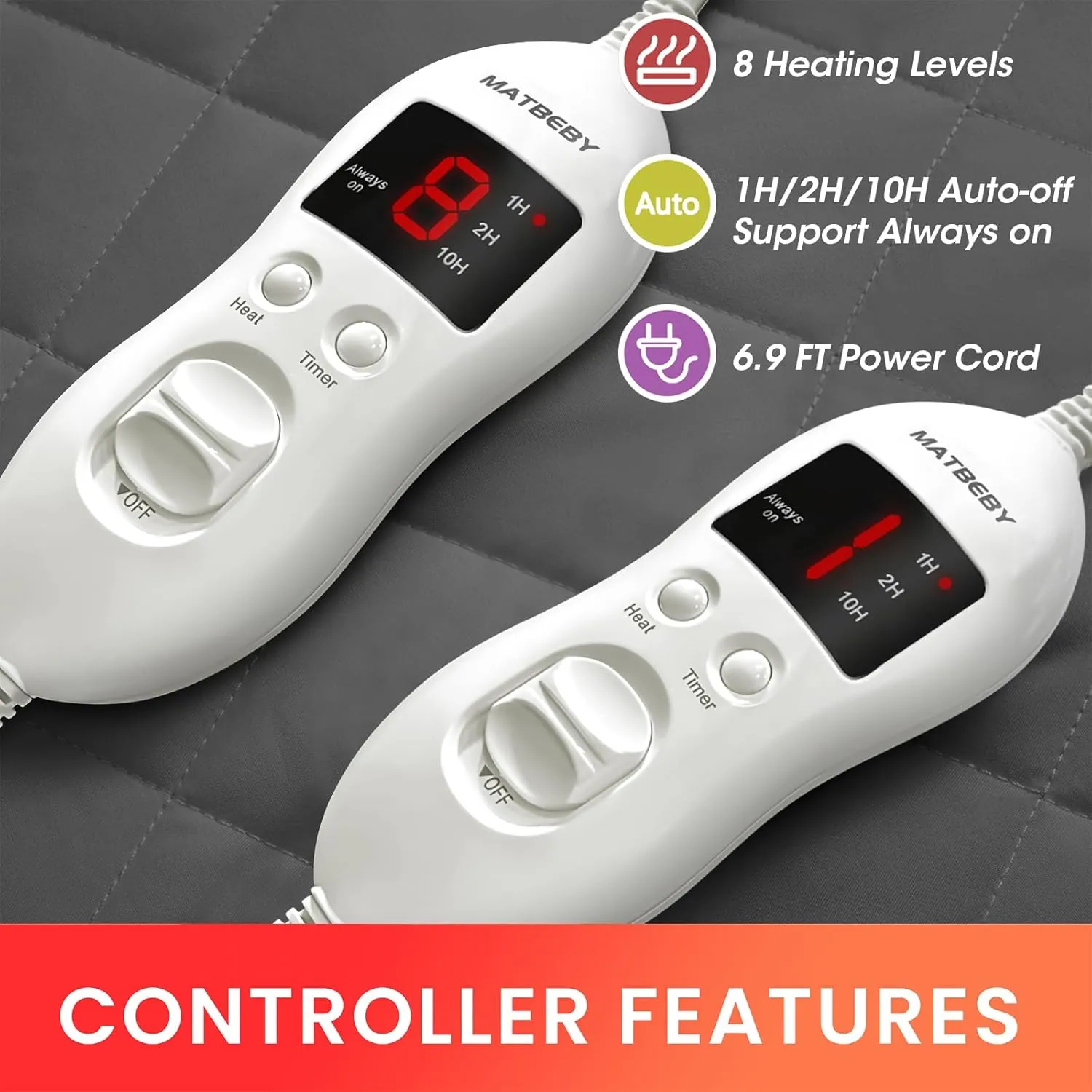 Heated Mattress Pad King Size, Electric Mattress Pad Cover w/Dual Control 8 Heating Settings, Bed Warmer w/ 4 Auto Shut Off Settings, UL Certified, Deep Pocket, Machine Washable, Dark Grey