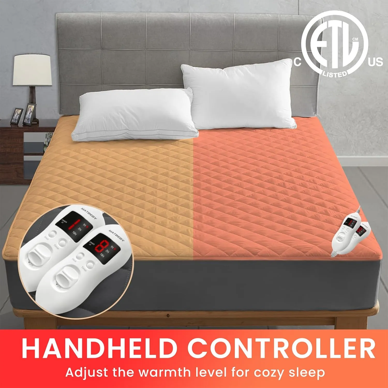 Heated Mattress Pad King Size, Electric Mattress Pad Cover w/Dual Control 8 Heating Settings, Bed Warmer w/ 4 Auto Shut Off Settings, UL Certified, Deep Pocket, Machine Washable, Dark Grey