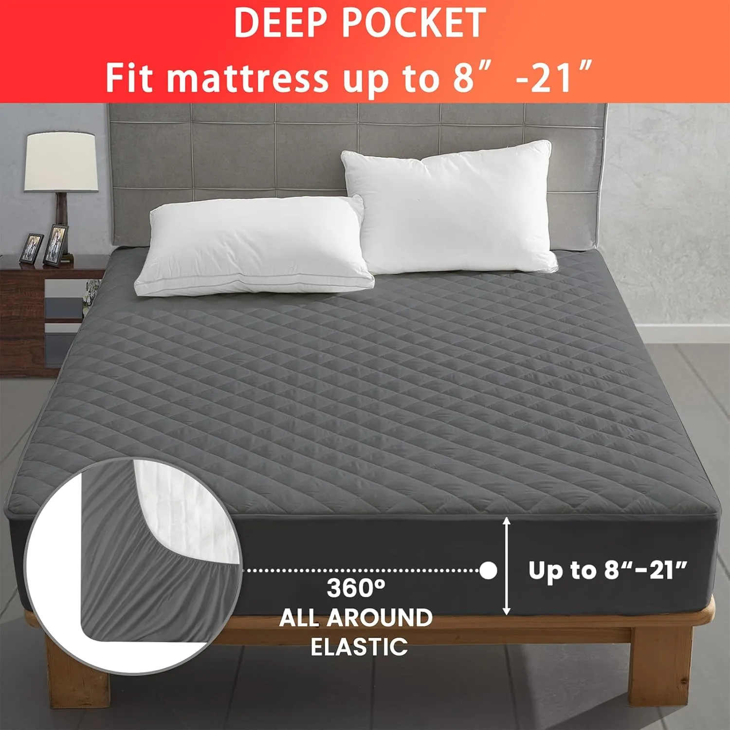 Heated Mattress Pad King Size, Electric Mattress Pad Cover w/Dual Control 8 Heating Settings, Bed Warmer w/ 4 Auto Shut Off Settings, UL Certified, Deep Pocket, Machine Washable, Dark Grey